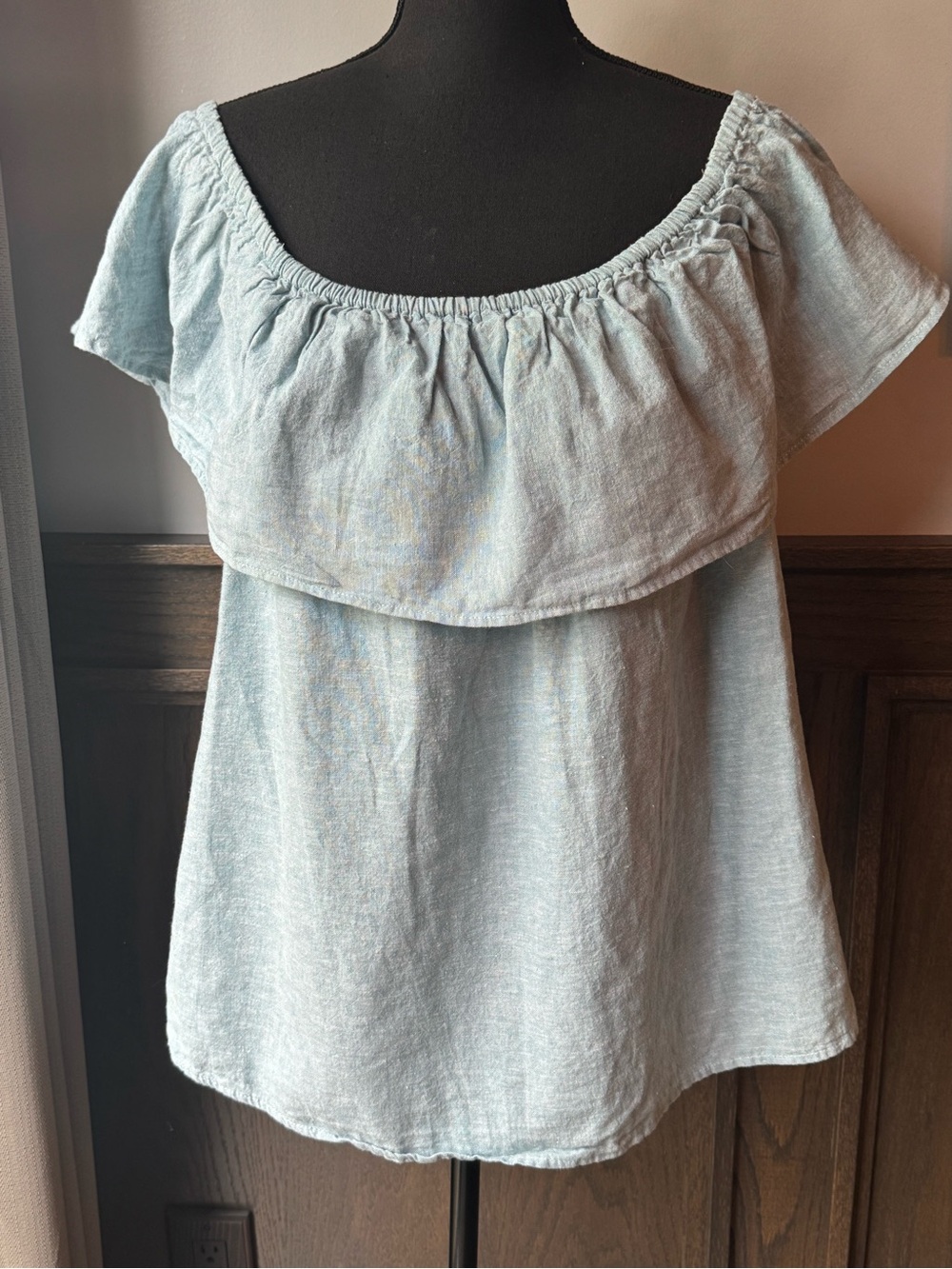 Harve Benard Light Blue Off-Shoulder Ruffle  linen cotton Tunic